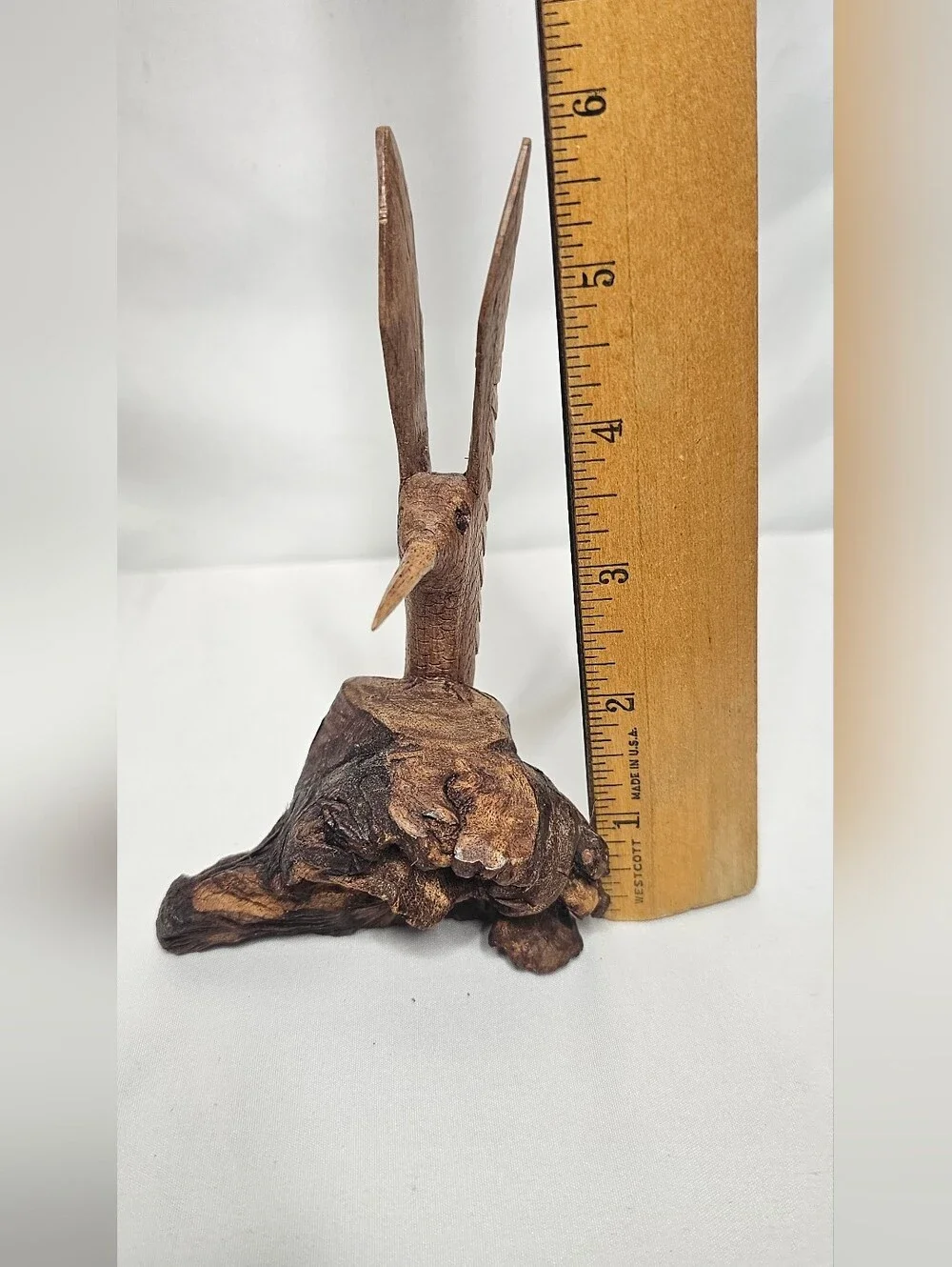 Vintage Hand Carved Wooden Hummingbird Sculpture Ironwood Burl Base Figurine 6" - Picture 8 of 9